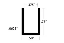 Aluminum U Channel 3/4″ Leg x 1/2″ OD x 3/8″ ID x 1/16″ Wall Aluminum U Channel 3/4″ Leg x 1/2″ OD x 3/8″ ID x 1/16″ Wall