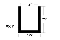 Aluminum U Channel 3/4″ Leg x 5/8″ OD x 1/2″ ID x 1/16″ Wall Aluminum U Channel 3/4″ Leg x 5/8″ OD x 1/2″ ID x 1/16″ Wall