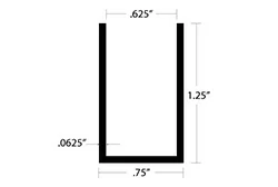 Aluminum U Channel 1-1/4″ Leg x 3/4″ OD x 5/8″ ID x 1/16″ Wall Aluminum U Channel 1-1/4″ Leg x 3/4″ OD x 5/8″ ID x 1/16″ Wall