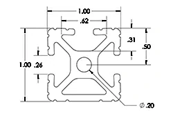1 x 1 .26 Aluminium-Strangpressprofil 1 x 1 .26 Aluminium-Strangpressprofil