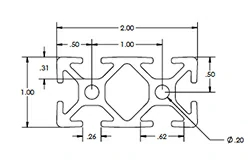 1 x 2 .26 Aluminium-Strangpressprofil 1 x 2 .26 Aluminium-Strangpressprofil