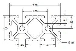 1 x 2 gerillte .26 Aluminium-Extrusion 1 x 2 gerillte .26 Aluminium-Extrusion