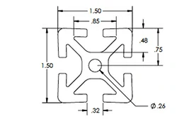 1.5 x 1.5 .32 Aluminum Extrusion 1.5 x 1.5 .32 Aluminum Extrusion