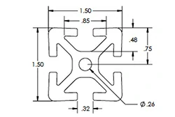 Black 1.5 x 1.5 .32 Aluminum Extrusion Black 1.5 x 1.5 .32 Aluminum Extrusion