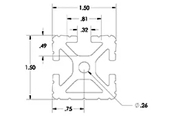 1.5x1.5 Grooved 0.32 Aluminum Extrusion 1.5x1.5 Grooved 0.32 Aluminum Extrusion
