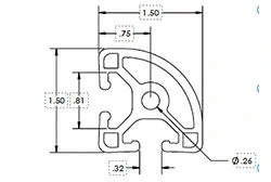 1.5 x 1.5 Quarter Round .32 Aluminum Extrusion 1.5 x 1.5 Quarter Round .32 Aluminum Extrusion