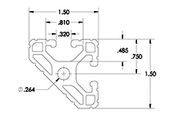 1.5x1.5 Lite Grooved 45 Degree 0.32 Aluminum Extrusion 1.5x1.5 Lite Grooved 45 Degree 0.32 Aluminum Extrusion