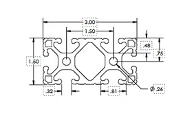1.5 x 3 Grooved .32 Aluminum Extrusion 1.5 x 3 Grooved .32 Aluminum Extrusion