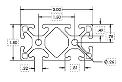 1.5 x 3Light .32 Aluminum Extrusion 1.5 x 3Light .32 Aluminum Extrusion