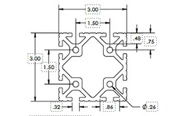 3 x 3 Grooved .32 Aluminum Extrusion 3 x 3 Grooved .32 Aluminum Extrusion