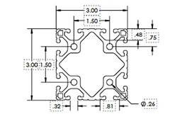 Black 3 x 3Light Grooved .32 Aluminum Extrusion Black 3 x 3Light Grooved .32 Aluminum Extrusion