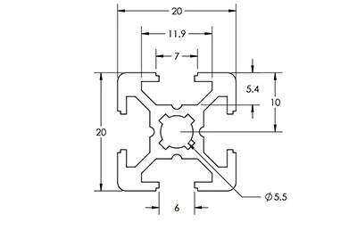 20 mm x 20 mm 6 mm schwarzes Aluminiumprofil 20 mm x 20 mm 6 mm schwarzes Aluminiumprofil