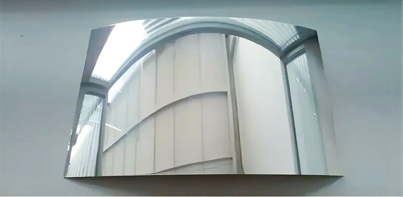 Curved silver mirror aluminum panel with high-gloss reflective surface