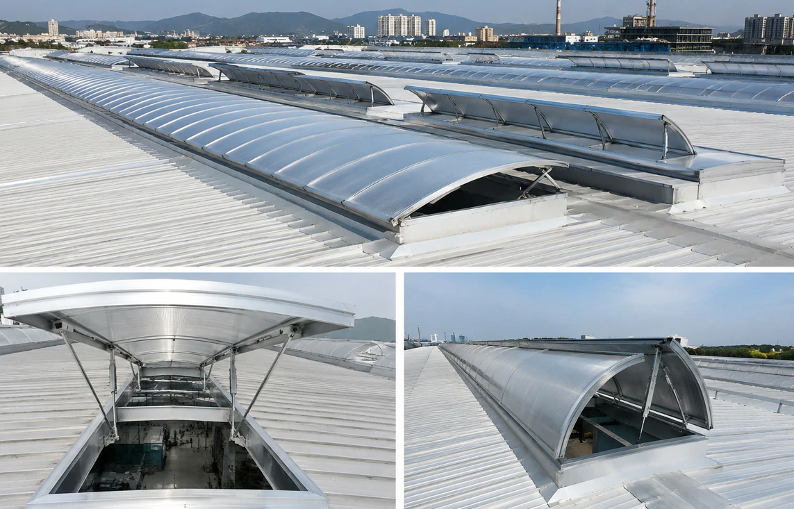 Wölbewand, seitlich öffnendes Aluminium-Rauchlüftungsdach für das Deck der Industriewerkstatt