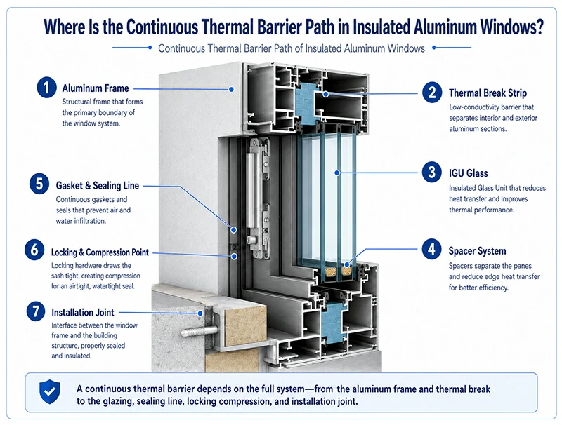 Where Is the Continuous Thermal Barrier Path in Insulated Aluminum Windows?