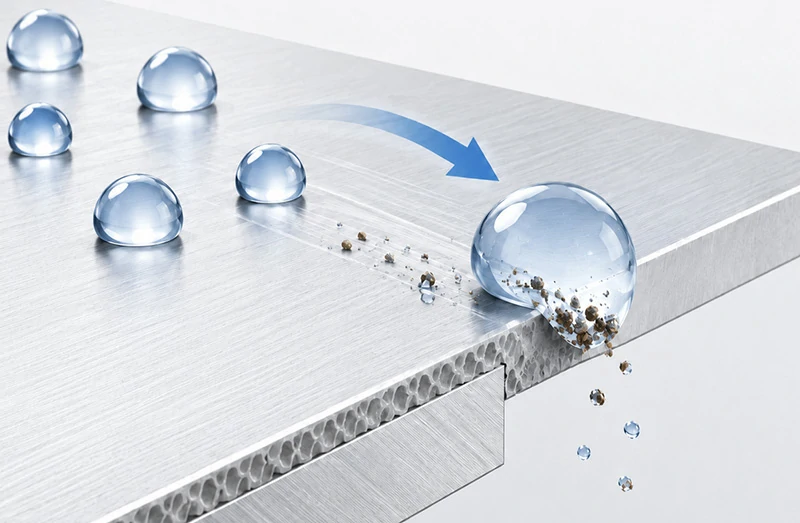 How does the anti-fouling self-cleaning surface work