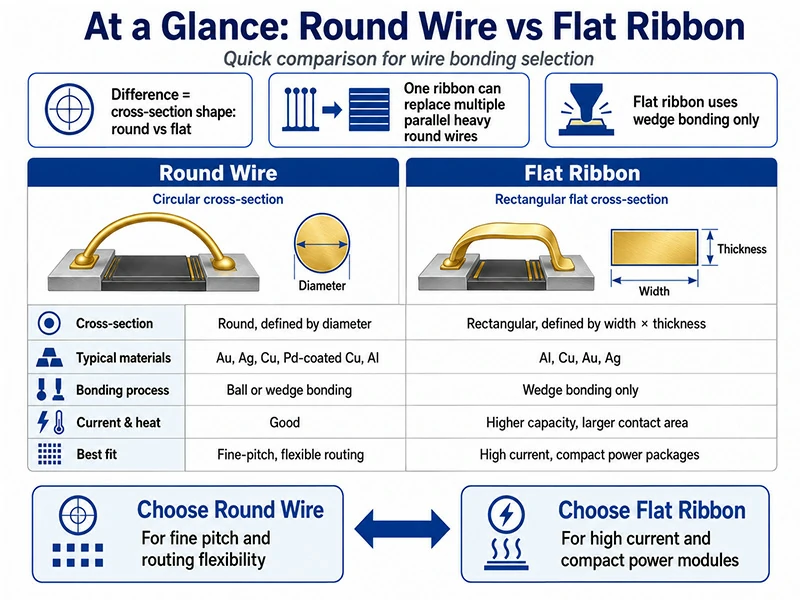 Round wire vs flat ribbon bonding comparison