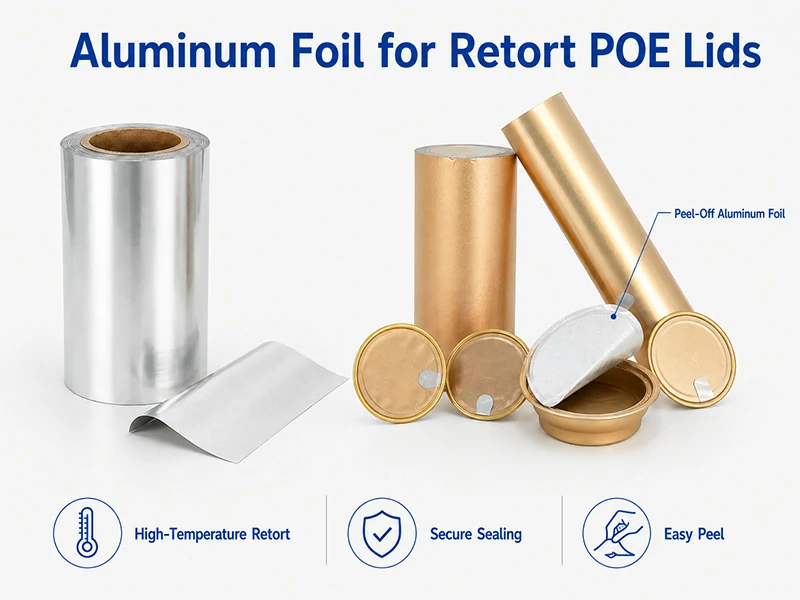 Retort peel-off end aluminum foil rolls and POE lids for sterilized food can packaging