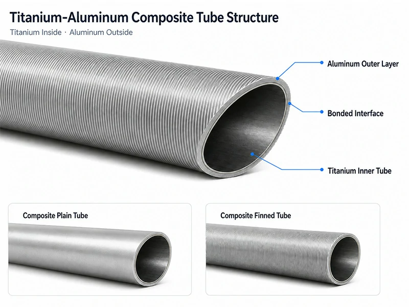 Titanium-aluminum composite tube structure with aluminum outer layer, bonded interface and titanium inner tube