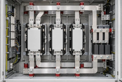Machined conductor blocks with defined mounting holes, slots and contact faces.